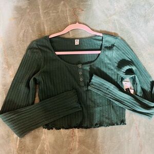 BP. Green Ribbed Long Sleeve Crop Top NWT